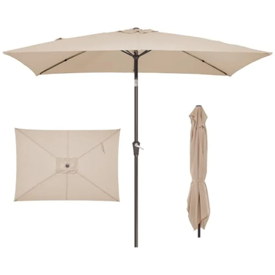 

6.5x10 ft rectangular patio umbrella for poolside garden backyard deck, beige polyester fabric, UV protection, push button tilt
