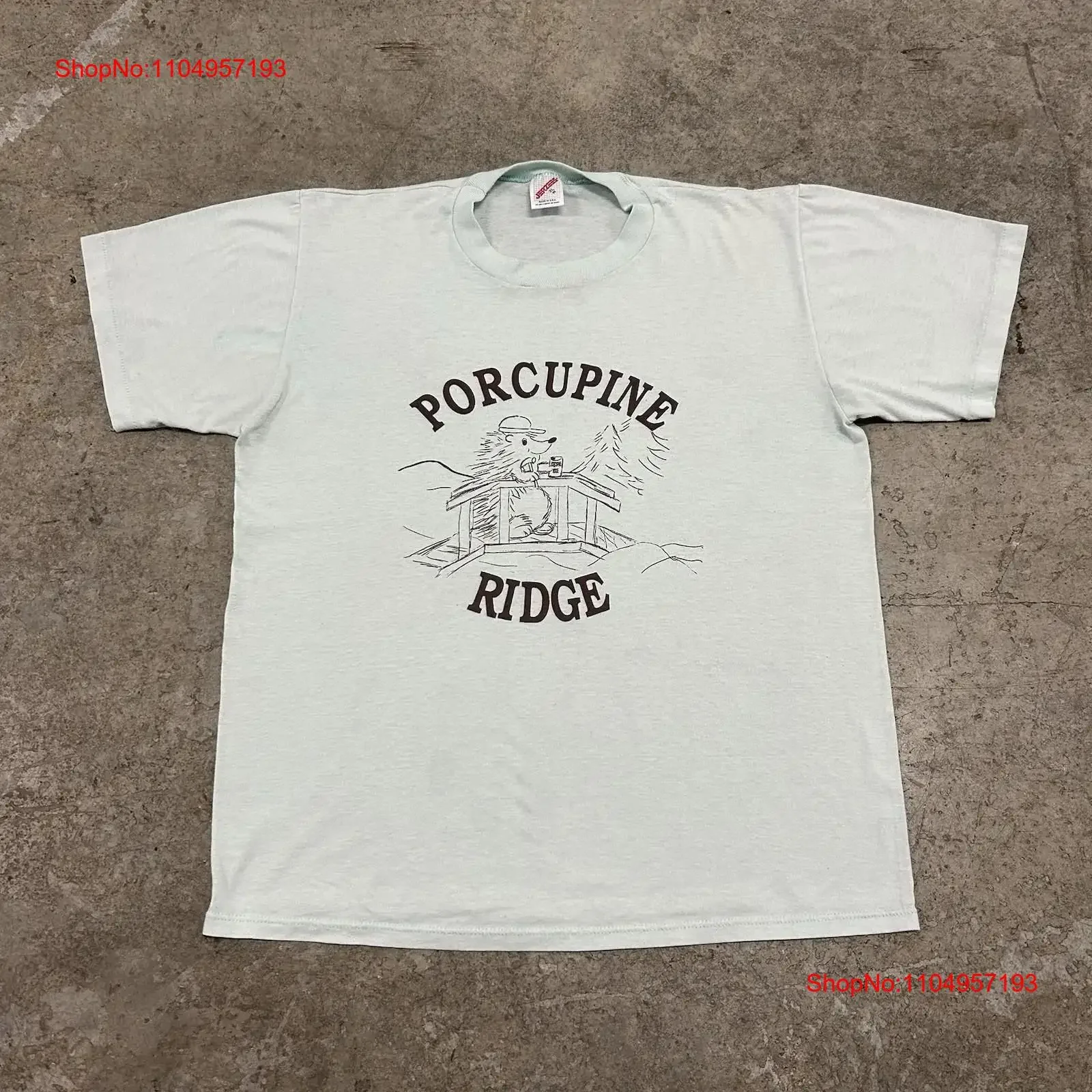 Vintage Porcupine Ridge Camp divertida camiseta adulto X grande bebé azul 80s 90s raro vintage lavado ligeramente streetwear elegante