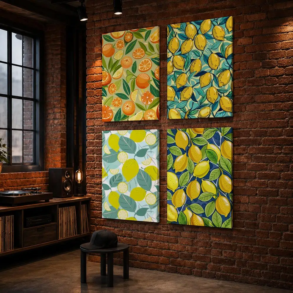 Citrus Floral Pattern Framed Wall Painting Wood Framed Wall Art Print For Bedroom Living Room Hallway Office Home Decor