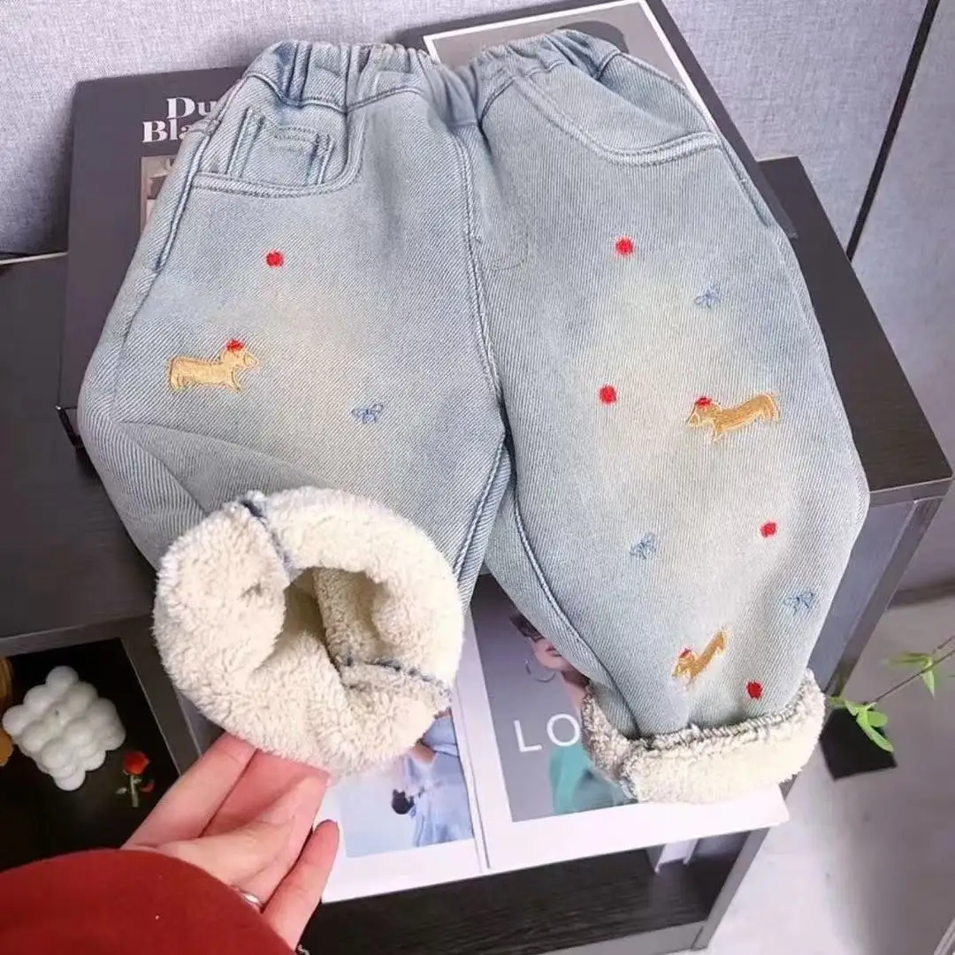 

Children's Velvet Pants Autumn And Winter 2026 New Collection Boys' and Girls' Thick One piece Velvet Lamb Velvet Jeans 90-140cm