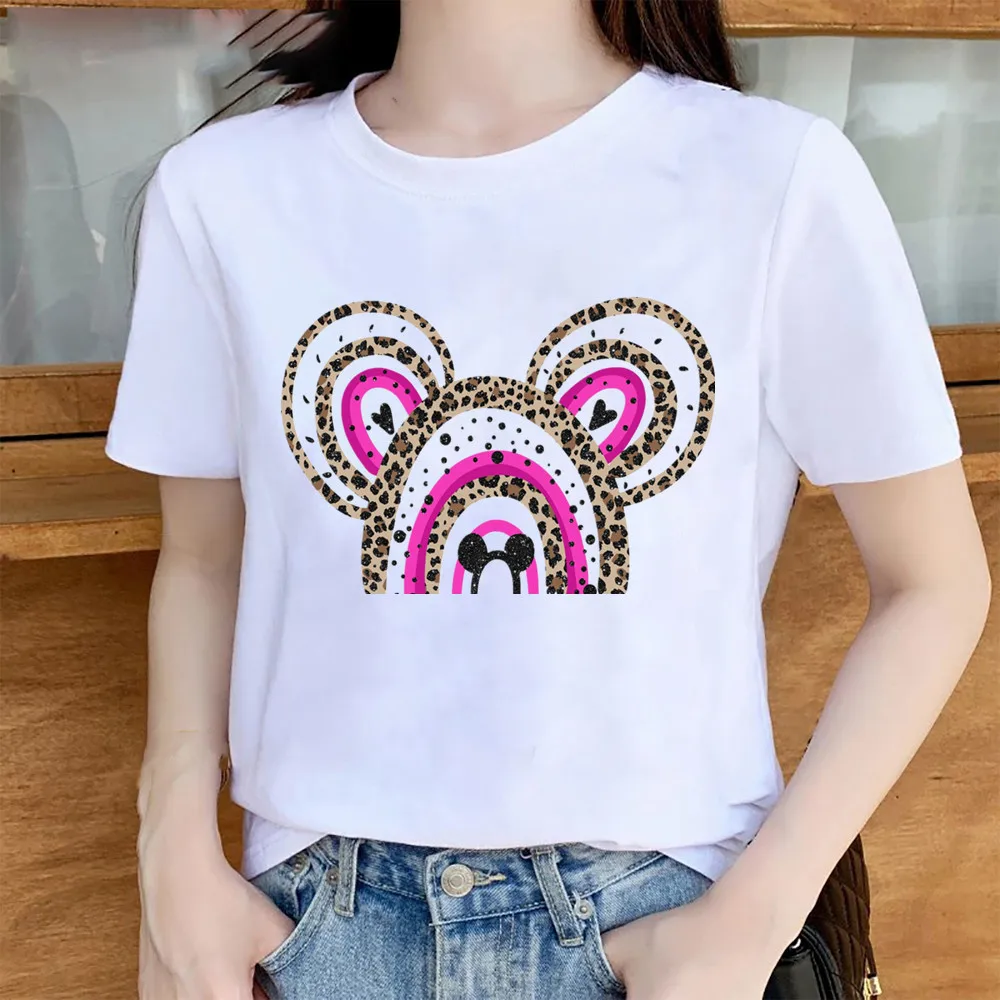 Rainbow Leopard Print Design Animal Print Women's Crew-neck Short-sleeved Shirt Harajuku  Aesthetic  Graphic T Shirts