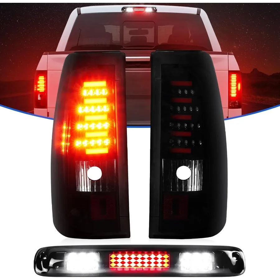 

Комплект светодиодных задних фонарей и третий стоп-сигналов с черным корпусом и дымовыми линзами для Chevrolet Silverado и GMC Sierra 1500 2500 HD