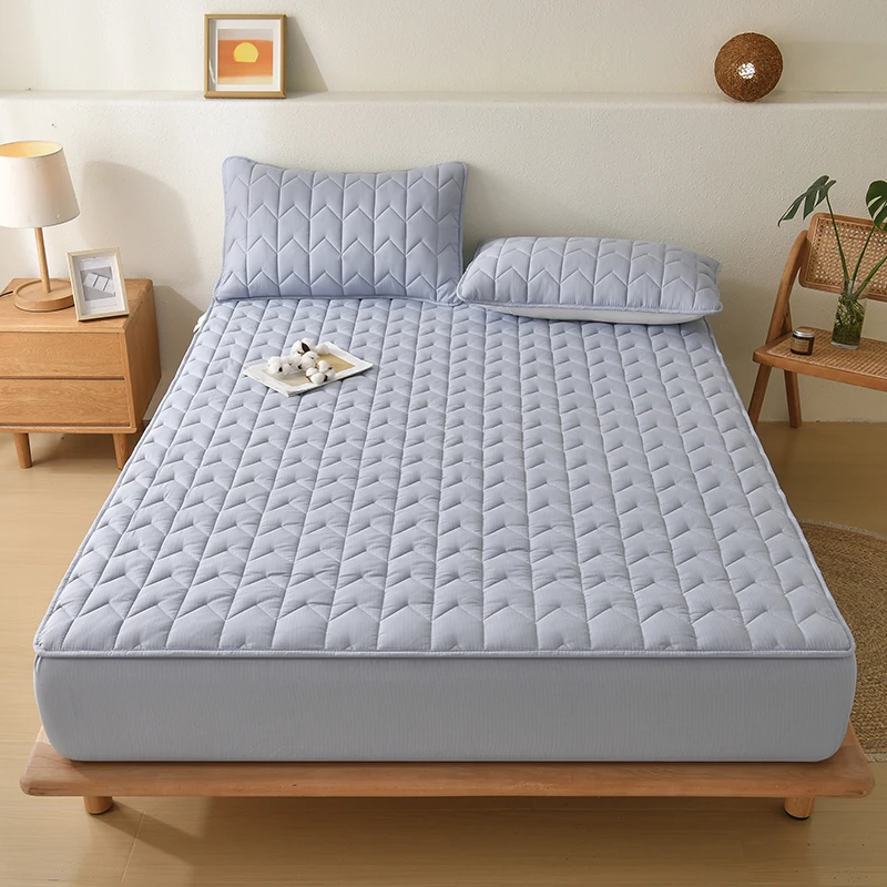 

2025 new plain cloud wrinkled yarn padded fitted sheet, machine washed dust cover universal in all seasons, no pillowcase