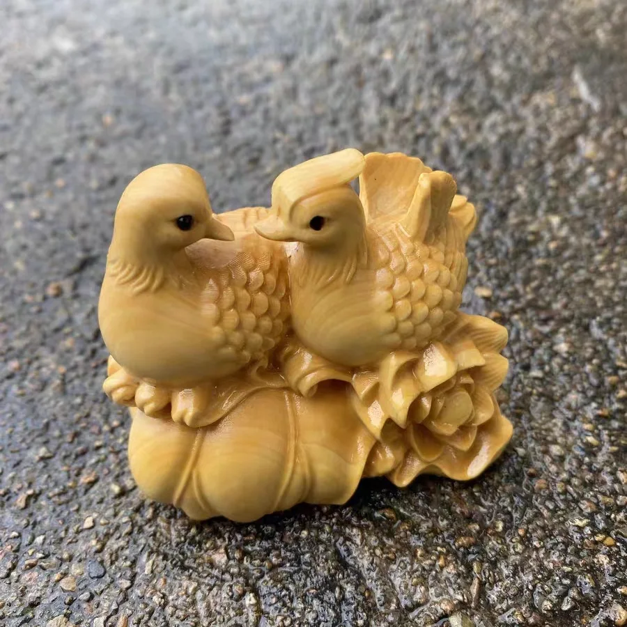 Miniature Wooden Carving Mandarin Duck Playing In Water Ornament Desktop Crafts Home Decor For Couples Gifts wedding souvenirs