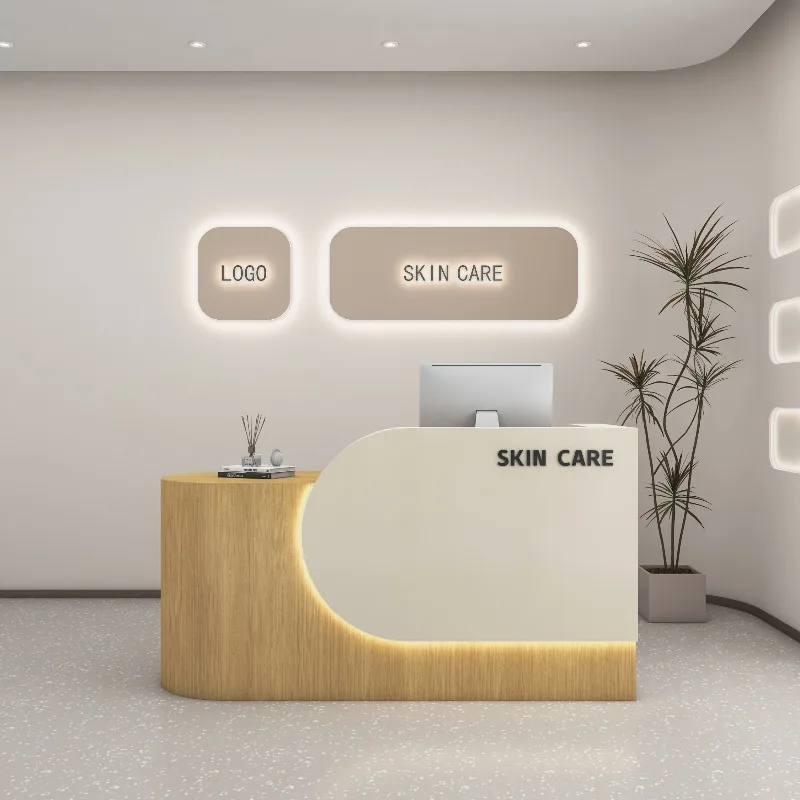 Reception con archiviazione profonda Bancone reception Design Banchi reception aziendali lunghi Mobili reception Mostrador bianchi a forma di L