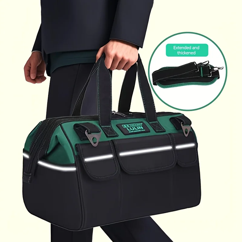 One-Piece Green 17-Inch 18inch 21inch Electrician's Tool Bag, Large Pocket Canvas Portable Oxford Cloth Repair Tool Box, Extra Thick Large Capacity Tool Bag, Suitable for Electricians, Home Renovation, Fishing, and Various Repair Work