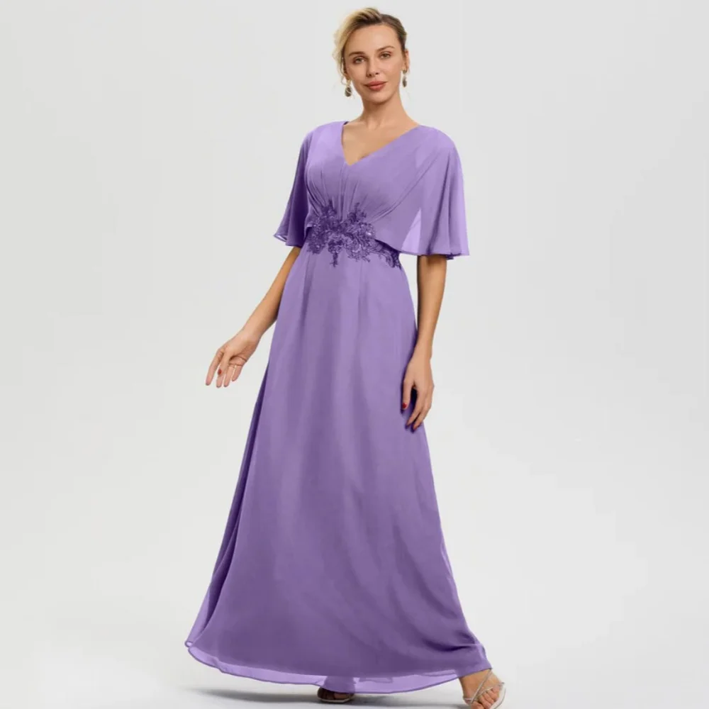 

Mother Dresses Customized A Line Bride Party Dress Applique Formal Occasion Gown V Neck New robes invitée mariage