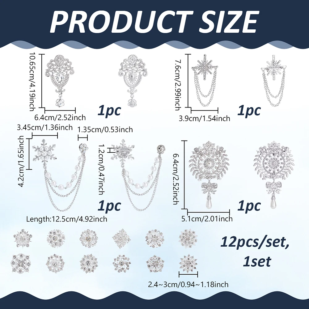 16 Pcs Rhinestone Brooches Pin Kits Wedding Decoration Brooches Alloy Pearl Decorative Pins Bridal Accessories for Jewelry