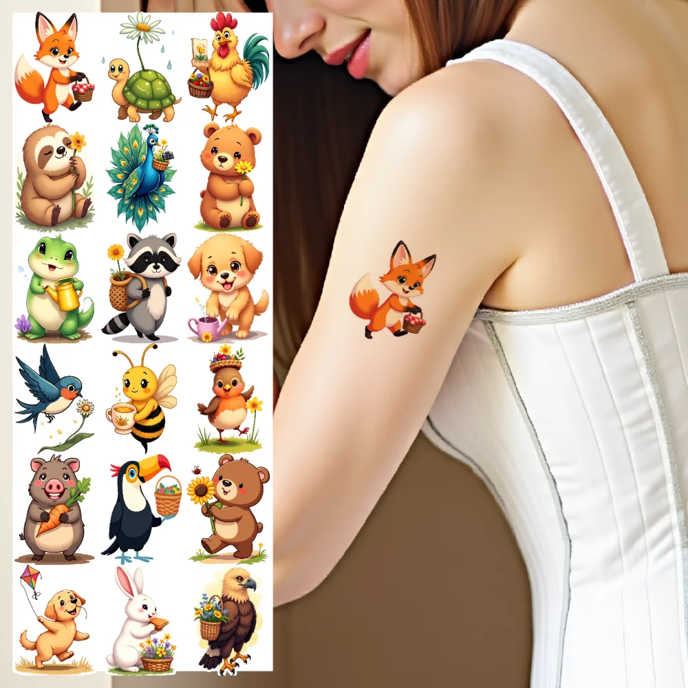 

28pcs Temporary Tattoo Animal Art Cartoon Cartoon Animals Waterproof Long-lasting Body Stickers For Shoulders Girls Boys
