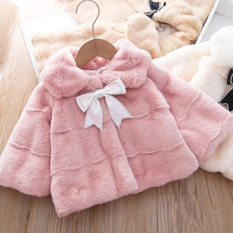 Ragazze bambino spesso abbigliamento bambino neonata fiocco imitazione pelliccia mantello mantello cappotto vestiti autunno inverno compleanno