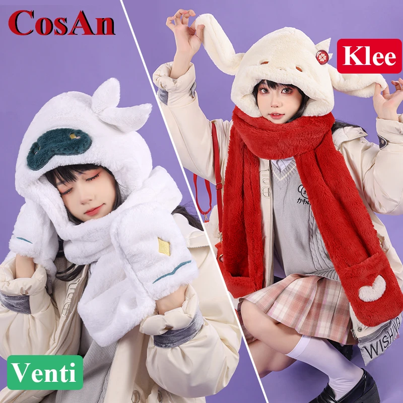 CosAn Genshin Impact Kaedehara Kazuha/Venti/Klee/Aranara/Tighnari/Xiao/Zhongli/Tartaglia Cosplay Winter Keep Warm Plush Caps