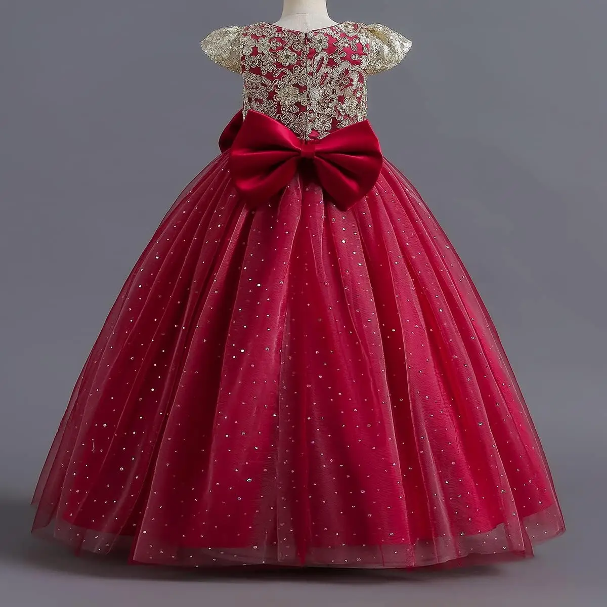 فستان زفاف فتاة الزهور فستان دانتيل مطرز، فستان التواصل، فستان الأميرة الجميلة للأطفال لحفلات أعياد الميلاد الرائعة