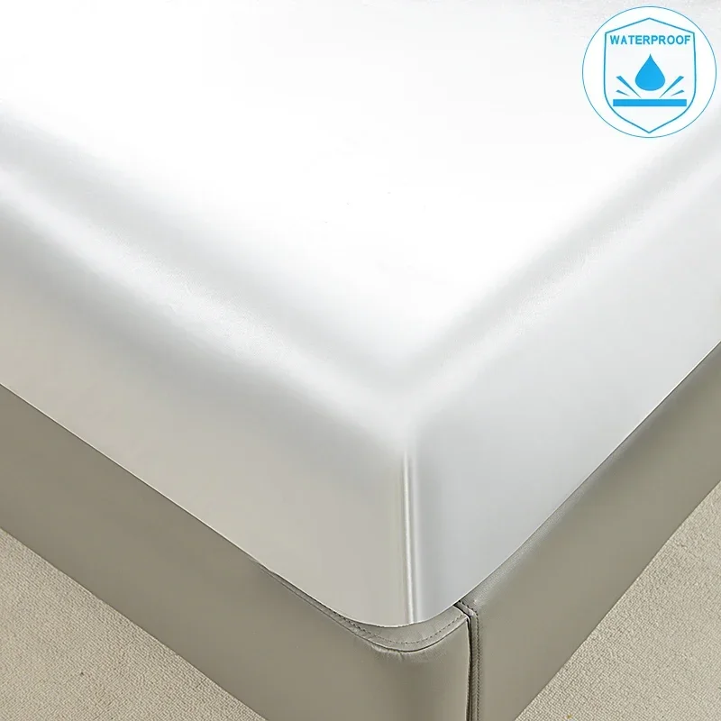 Satin Waterproof Bed Fitted Sheet Mattress Cover- Premium Quality, Easy Clean,Twin/Full/King/Queen,Customizable Size