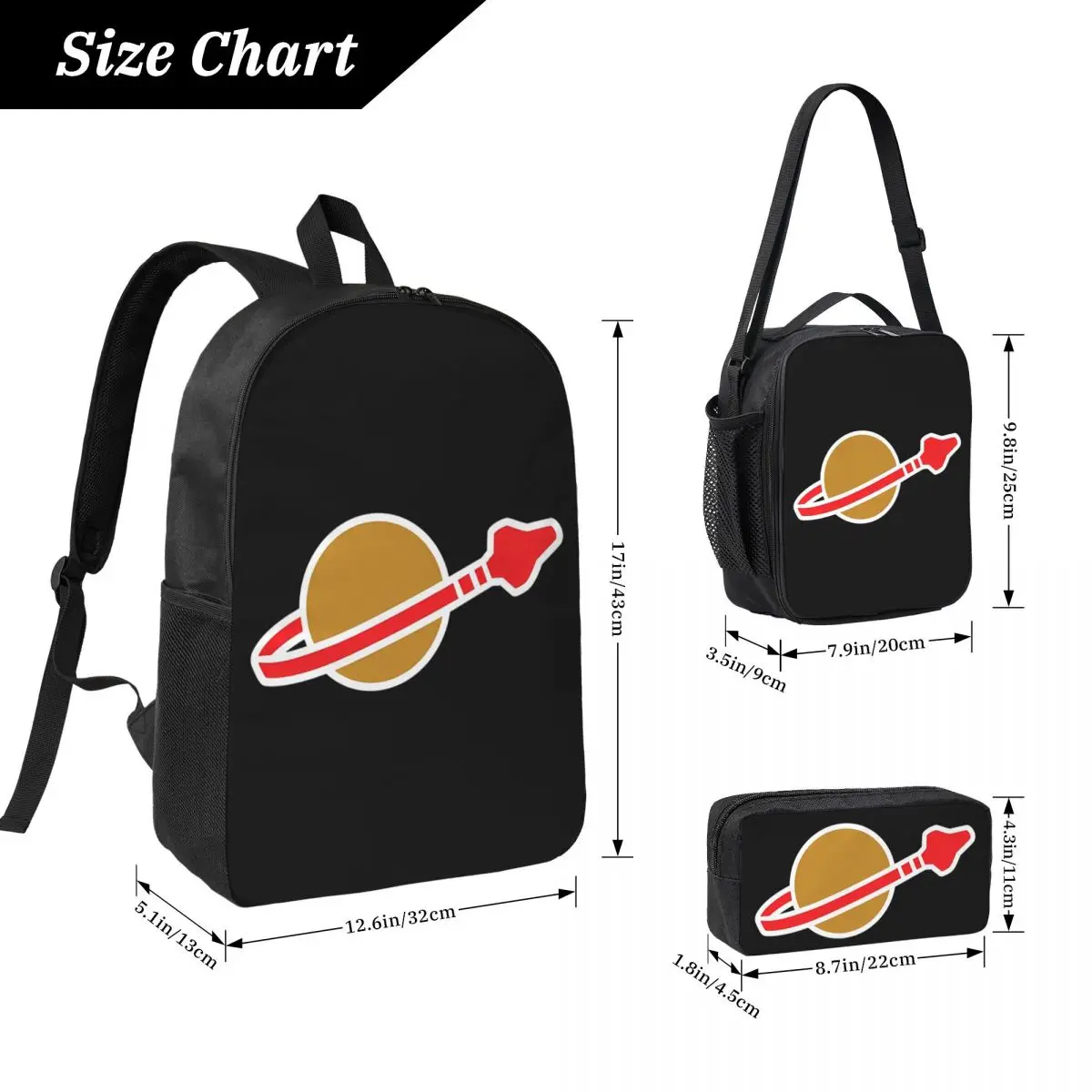 Classic Space Logo Backpack Student BookBag School Bag Computer Shoulder Bags 3ps Insulated Lunch Bag Pencil Case