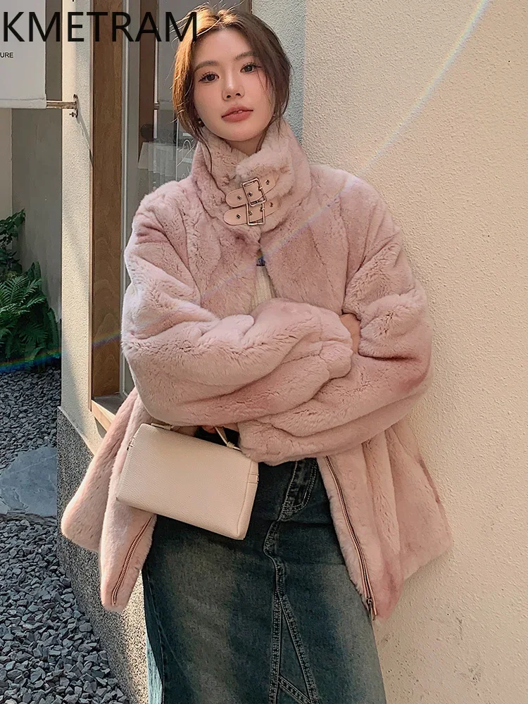 Real Rex Rabbit Fur Jacket Woman Luxury 2024 Winter Clothes Pink Long Fur Coat Women Trending Fashion New in Outerwears шуба