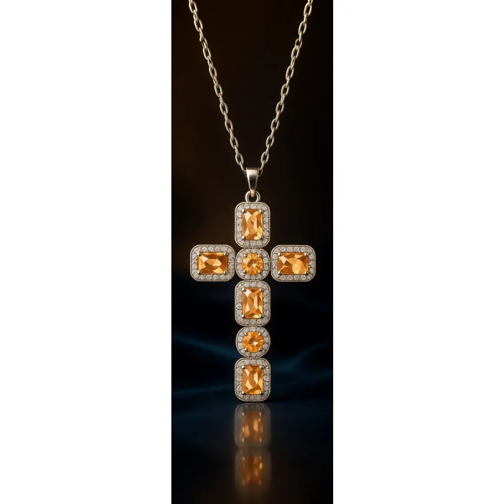 

Крестообразное колье для женщин, золотая/серебряная цепочка с кристаллом-камнем рождения, религиозный подарок