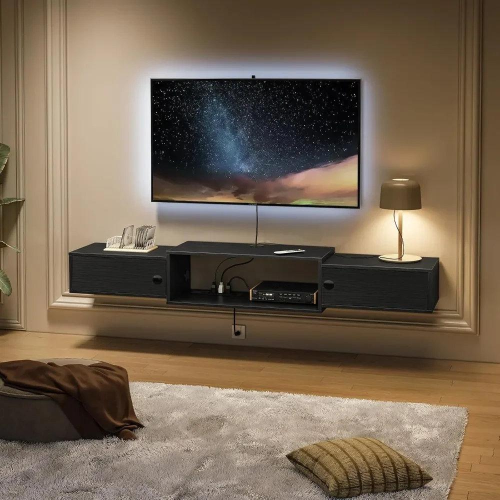 

Floating TV Stand with Power Outlets 55", Modern Wall Mounted Media Console Shelf with Doors, Entertainment Center