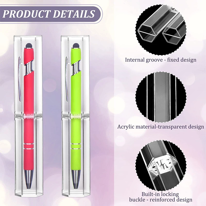 60Pcs Acrylic Clear Ballpoint Pen Case Pencil Gift Storage Container Empty Collection Transparent High-grade Pen Boxes