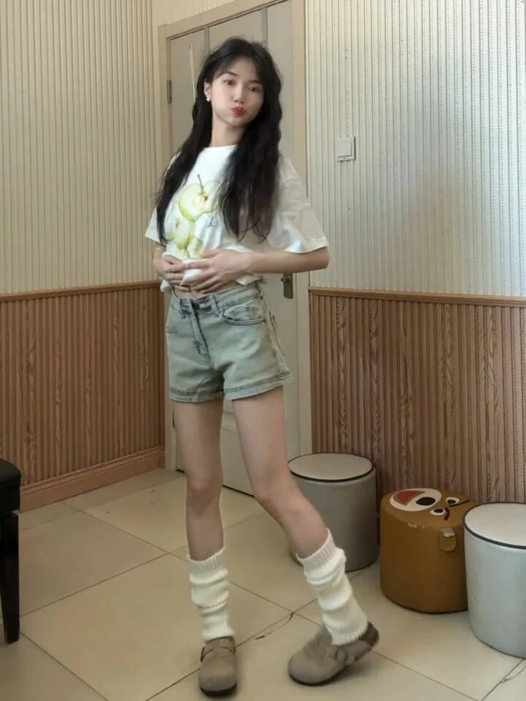 American Sle Hot Girl ort jean taille haute a-ligne minceur jambe large orts femmes été nouveau Faion pantalons décontractés