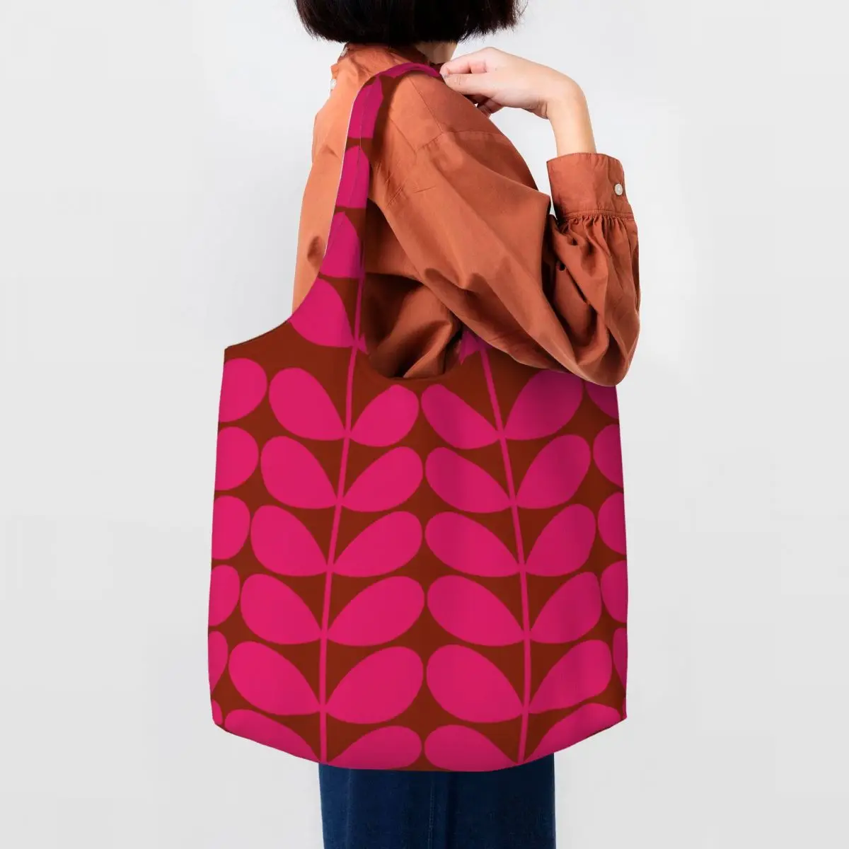 Custom Print Solid Stem Cerise Pink Shopping Tote Bags Recycling Canvas Shoulder Shopper Orla Kiely Bags Photography Handbags