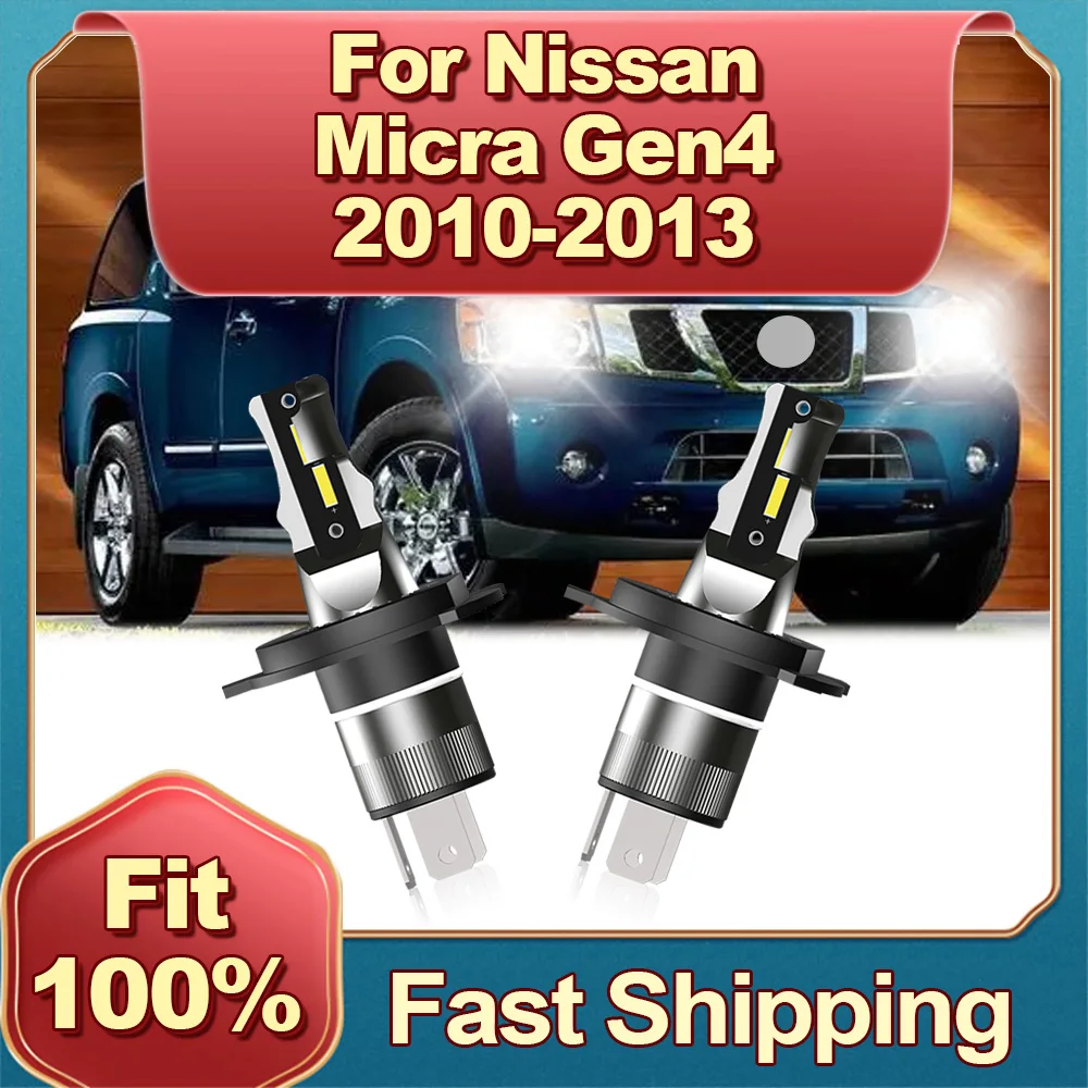 2x H4 LED Headlight Bulb Mini Size Wireless 180W 6000K Plug And Play Lamps For NISSAN MICRA GEN4 2010 2011 2012 2013