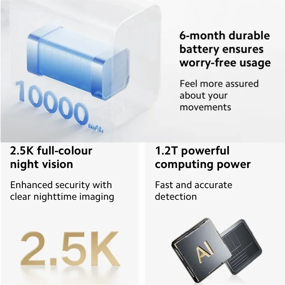 Xiaomi BW500 Außenkamera, 2,5 K HD, Nachtsicht, 10 m Farbe, KI-Sicherheit, IP67, wasserdicht, lange Akkulaufzeit, Smart-Home-Überwachung