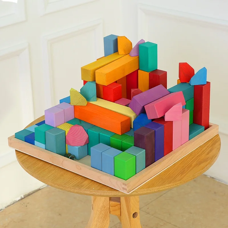 Rainbow pyramid beech wood children Montessori early education rainbow wooden building block intelligent development
