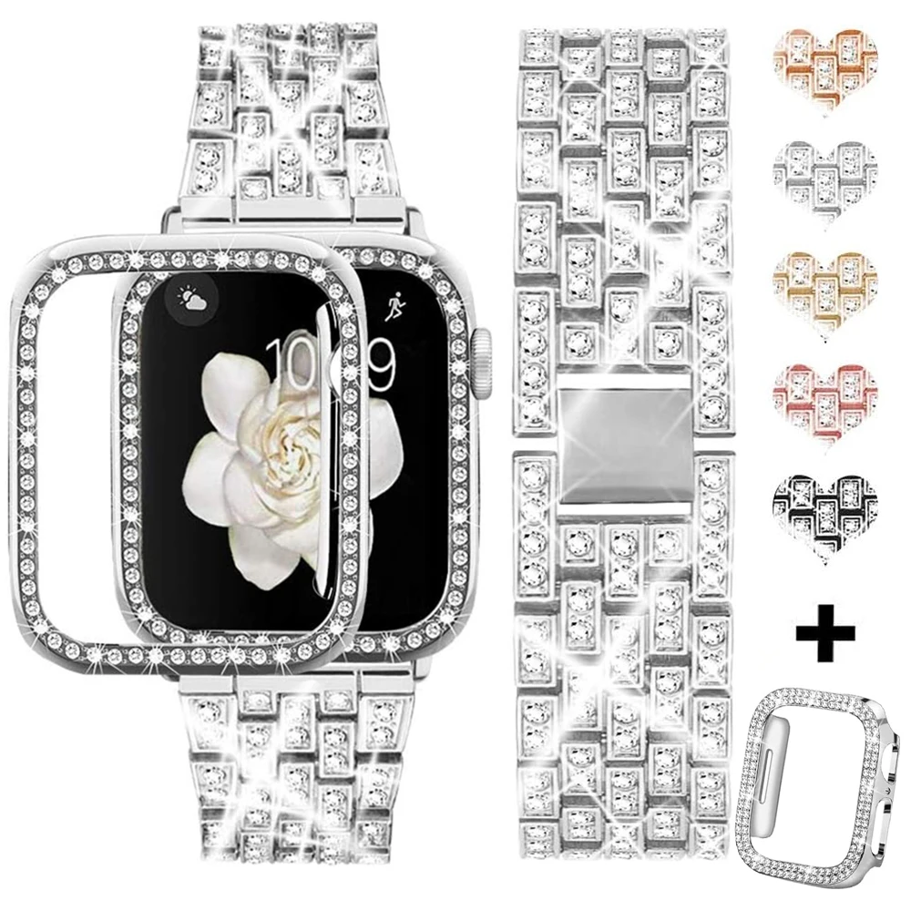 

Diamond Case+Strip for Apple Watch Band 38mm 40-42mm 44-45mm 49mm Metal Belt IWATCH SE Series 11 10 9 8 7 6 5 4 3 2 1 Ultra 3 2