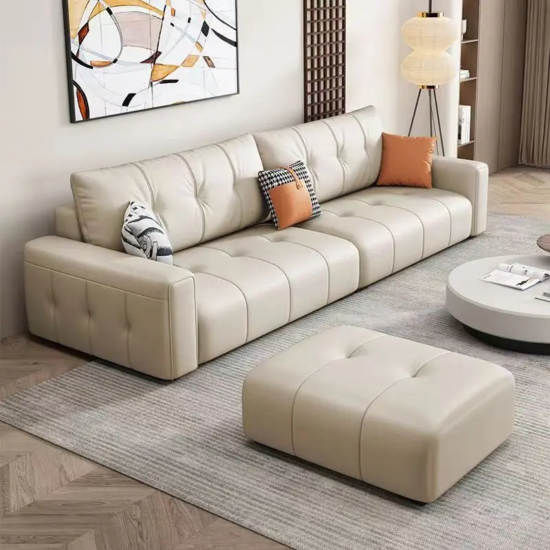 Italian Minimalist Living Room Sofa Modern Simple Cream Style Wear-resistant Leather Office Sofa Luxury Office Furniture LBSF