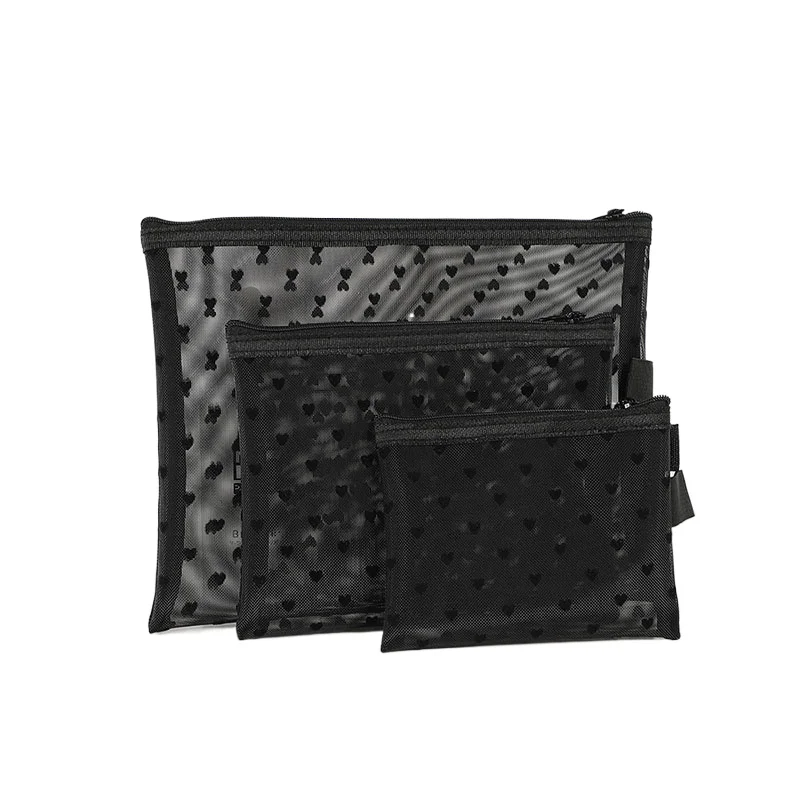 Herz-Mesh-Make-up-Tasche, Kulturbeutel-Organizer, Mädchen, großes Fassungsvermögen, atmungsaktiv, perfekt für Lippenstift und Kissen, kompakte Aufbewahrungstaschen