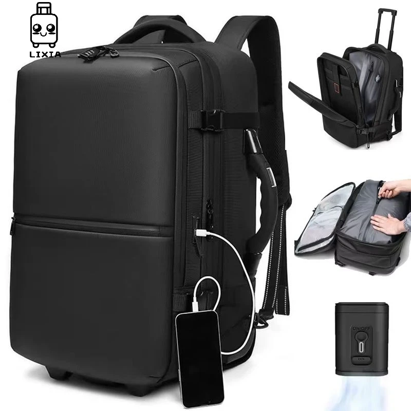 

LIXIA Travel Trolley vacuum compression business backpacks bags for Man Wheeled backpack On wheels luggage Rolling Bags