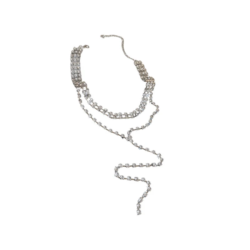 Diamond Studded Square Tassel Necklace Light Luxury High-End Collarbone Chain Spicy Girl Temperament Versatile Fashion Accessory