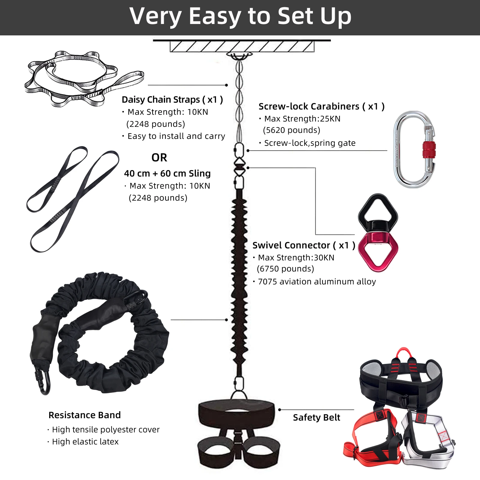 Bungee Fly Fitness Equipment Kit, Aerial Yoga Dance Training Apparatus, Aeelastico Bungee Fly, Suspended Trainer Pull Cord