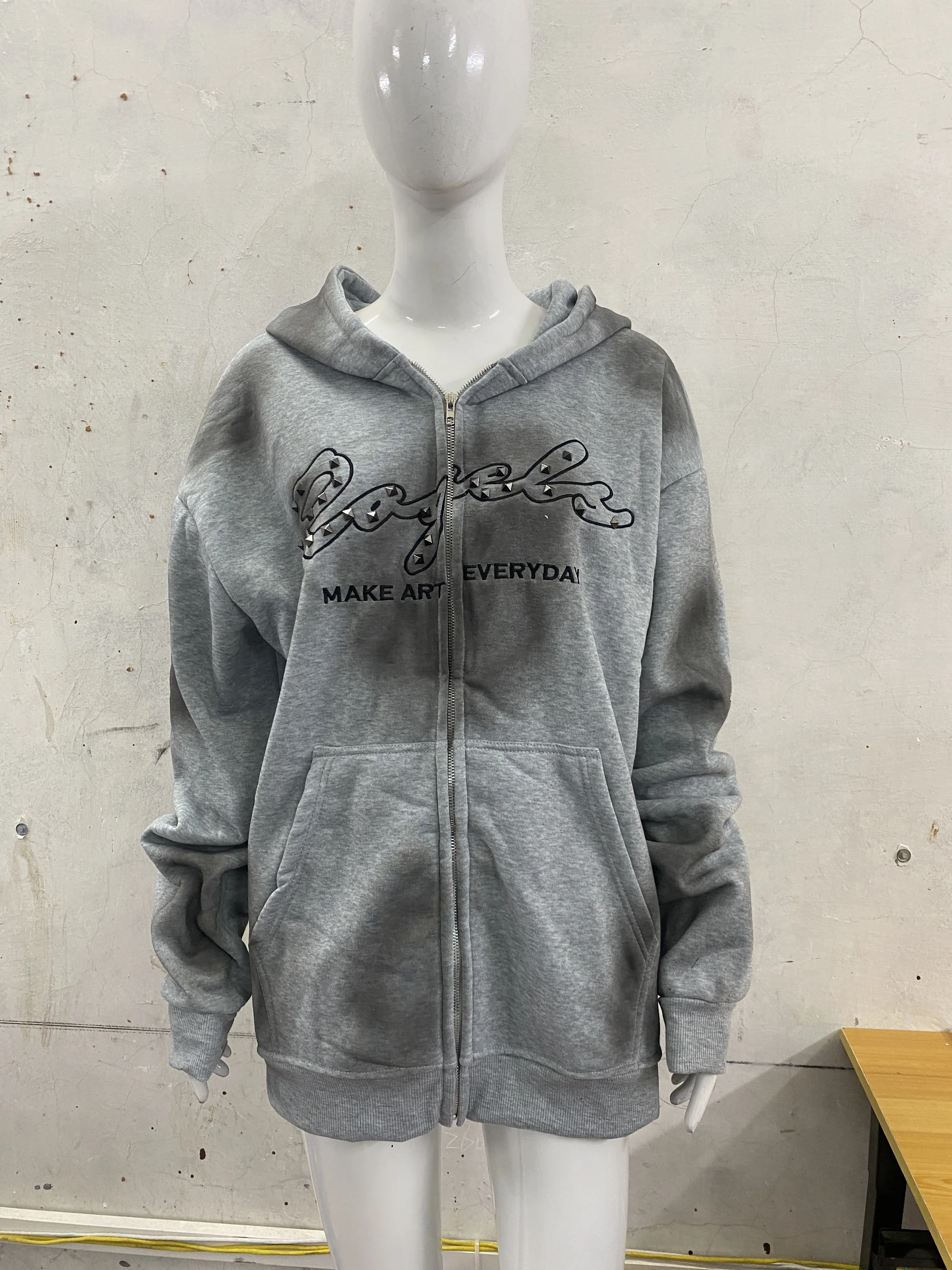

Autumn unisex personalized spray printed pattern hooded cardigan top, loose casual versatile couple hoodie