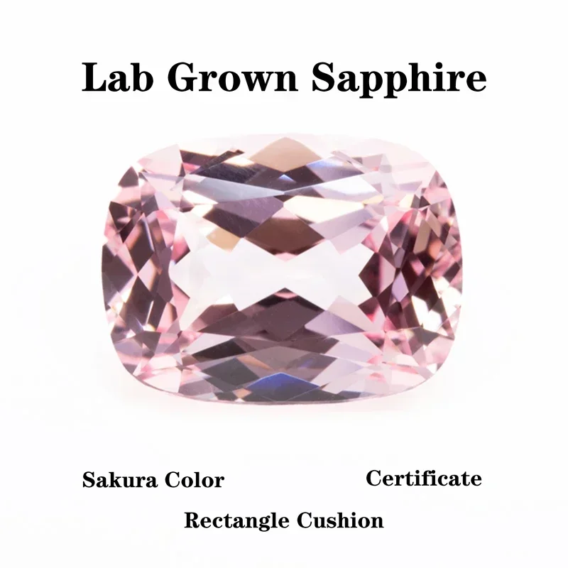 

Lab Grown Sapphire Sakura Color Rectangle Cushion Shape VVS1 DIY Charms Ring Necklace Earrings Main Materials Certificate