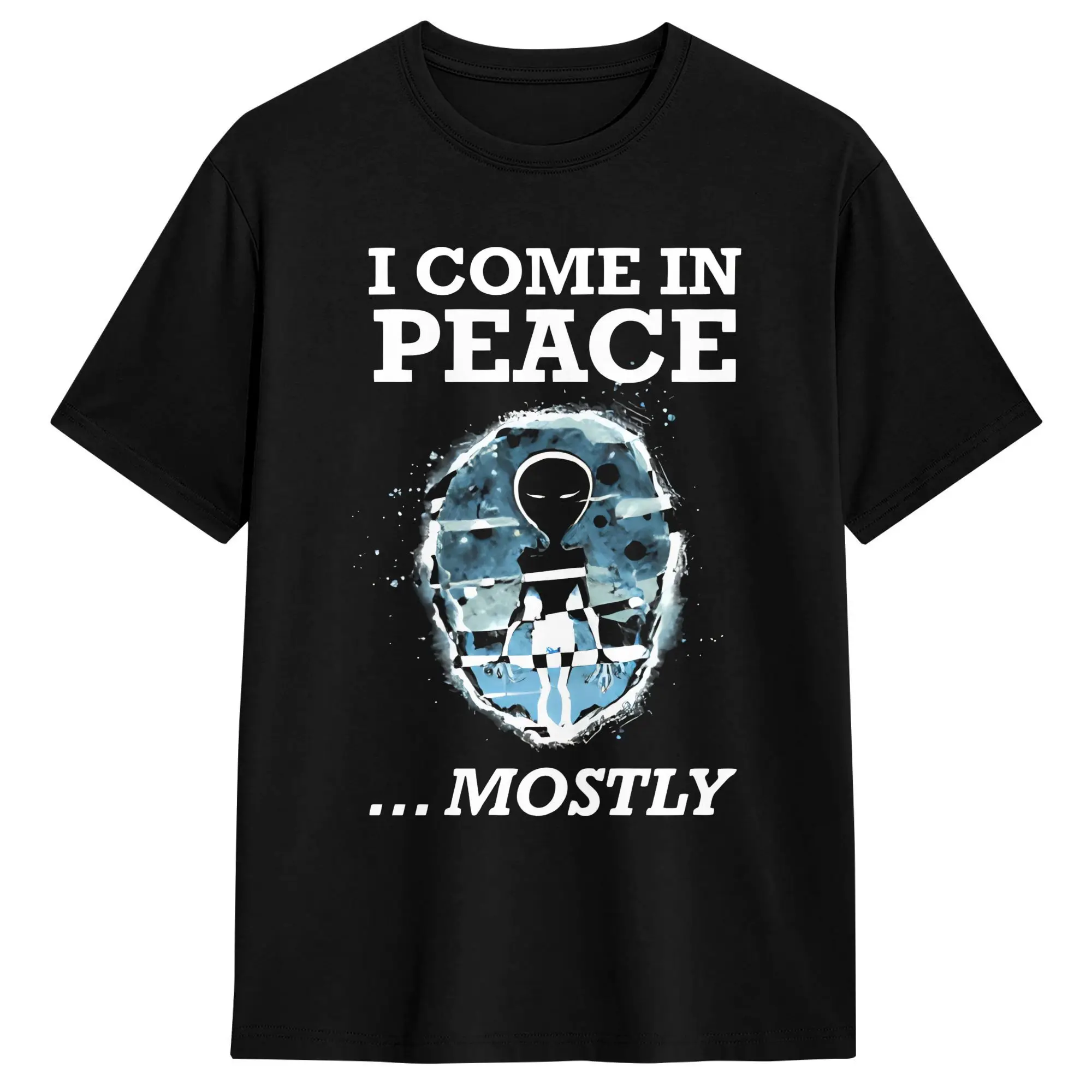 UFO We Come In Space Alien Cotton T-Shirt For Man Summer  Vintage T-Shirts O Neck Fashion Tees Big Size Custom DIY Tops
