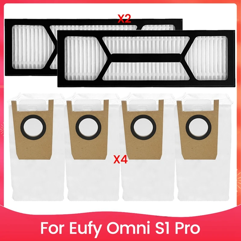 M14K-6PCS Filter Vakum dan Set Kantong Debu untuk Eufy Omni S1 Pro Suku Cadang Pengganti Penyedot Debu Kantong Debu Filter