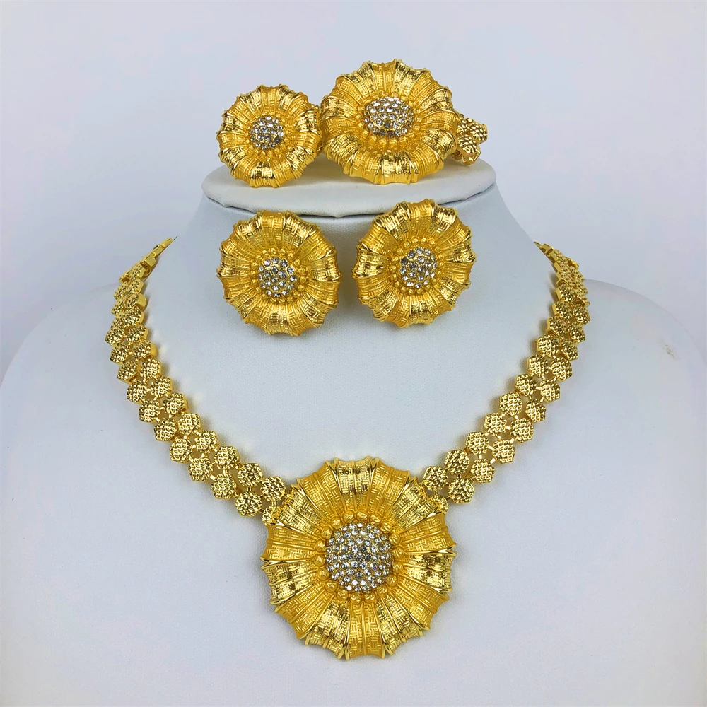 ESALE Women Necklace Earrings Set 18K Gold Plated Dubai Fashion Jewelry Nigeria Bride Jewelry Wedding Party Gifts