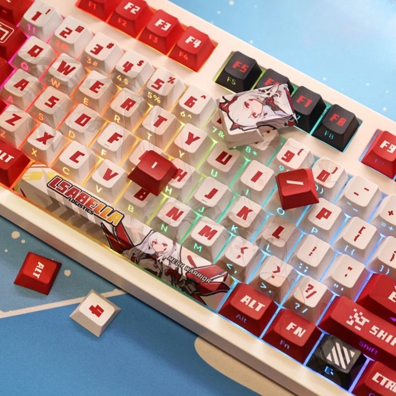 Isabella Themed Keycaps 128 Keys Cherry Profile Pbt Thermal Sublimation Side Engraved Translucent Customized Anime Keycaps