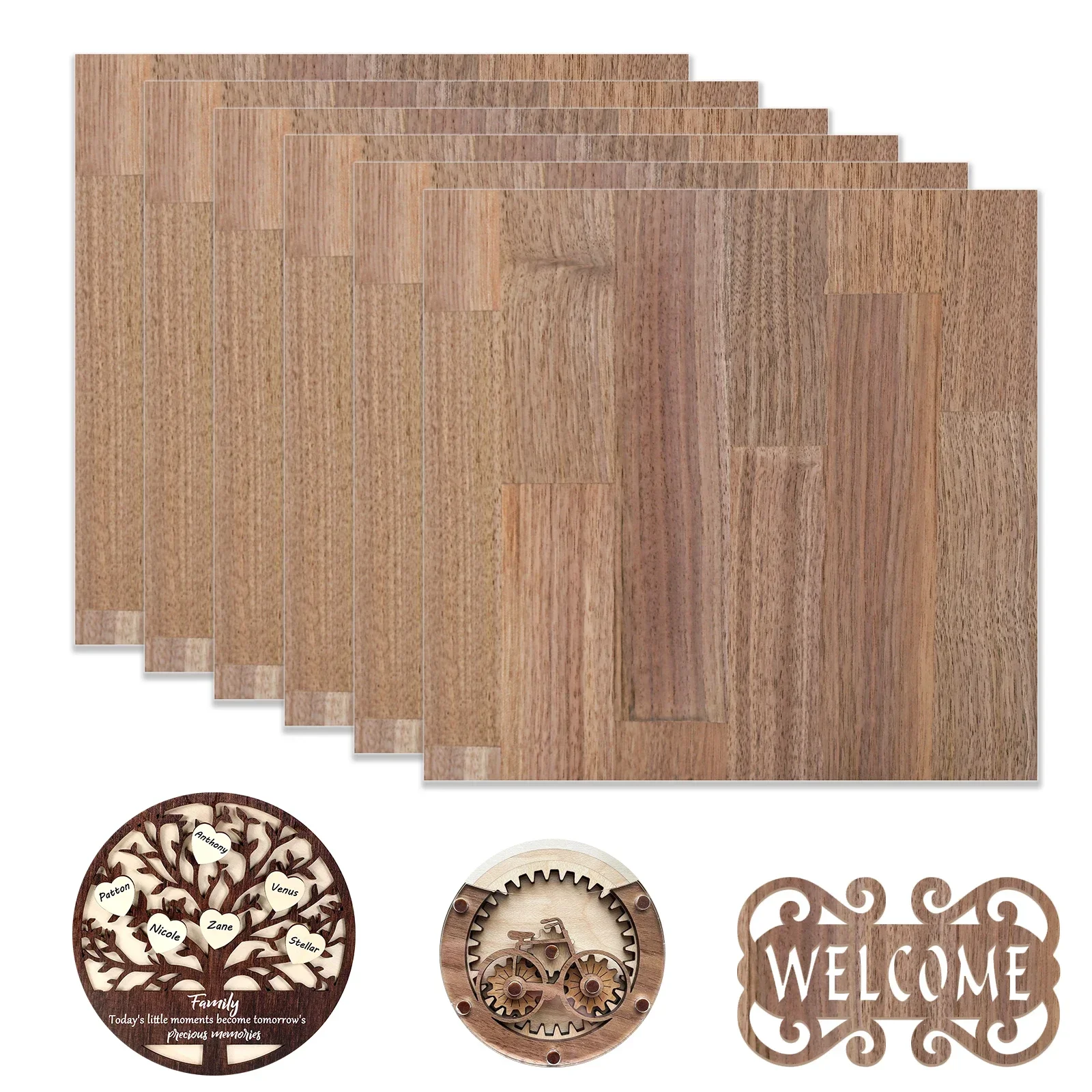 6 PACKS Double-sided Black Walnut Spliced Plywood for Laser Cutting Engraving DIY Modeling11.8