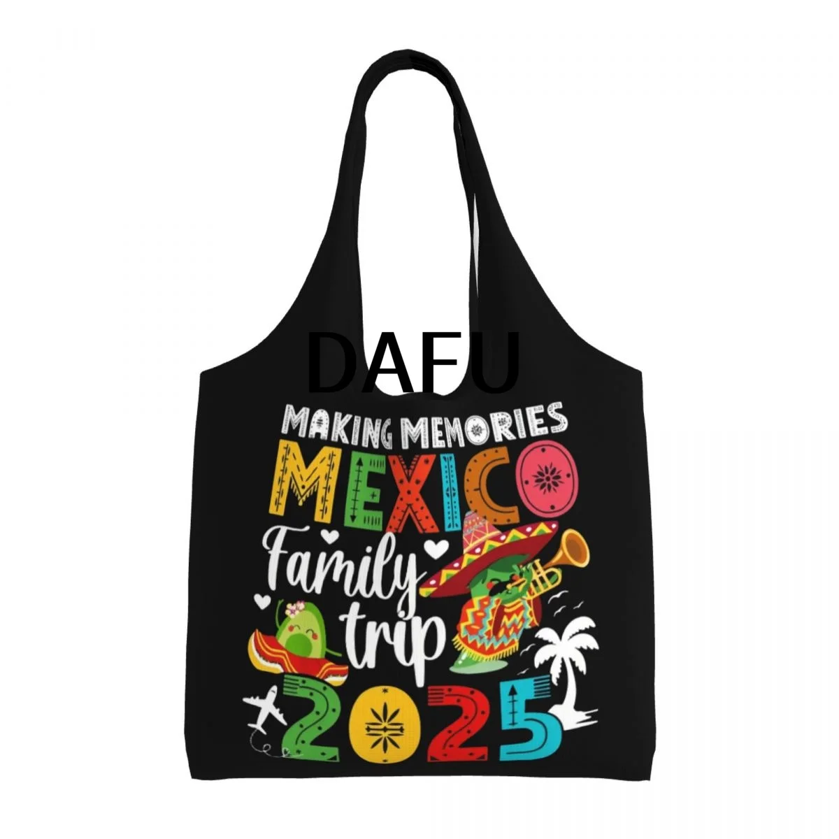 

Mexico Family Trip 2025 Large Capacity Canvas Tote Bag Single Shoulder Work Commute Bag For Women Eco-Friendly Shopping Bag