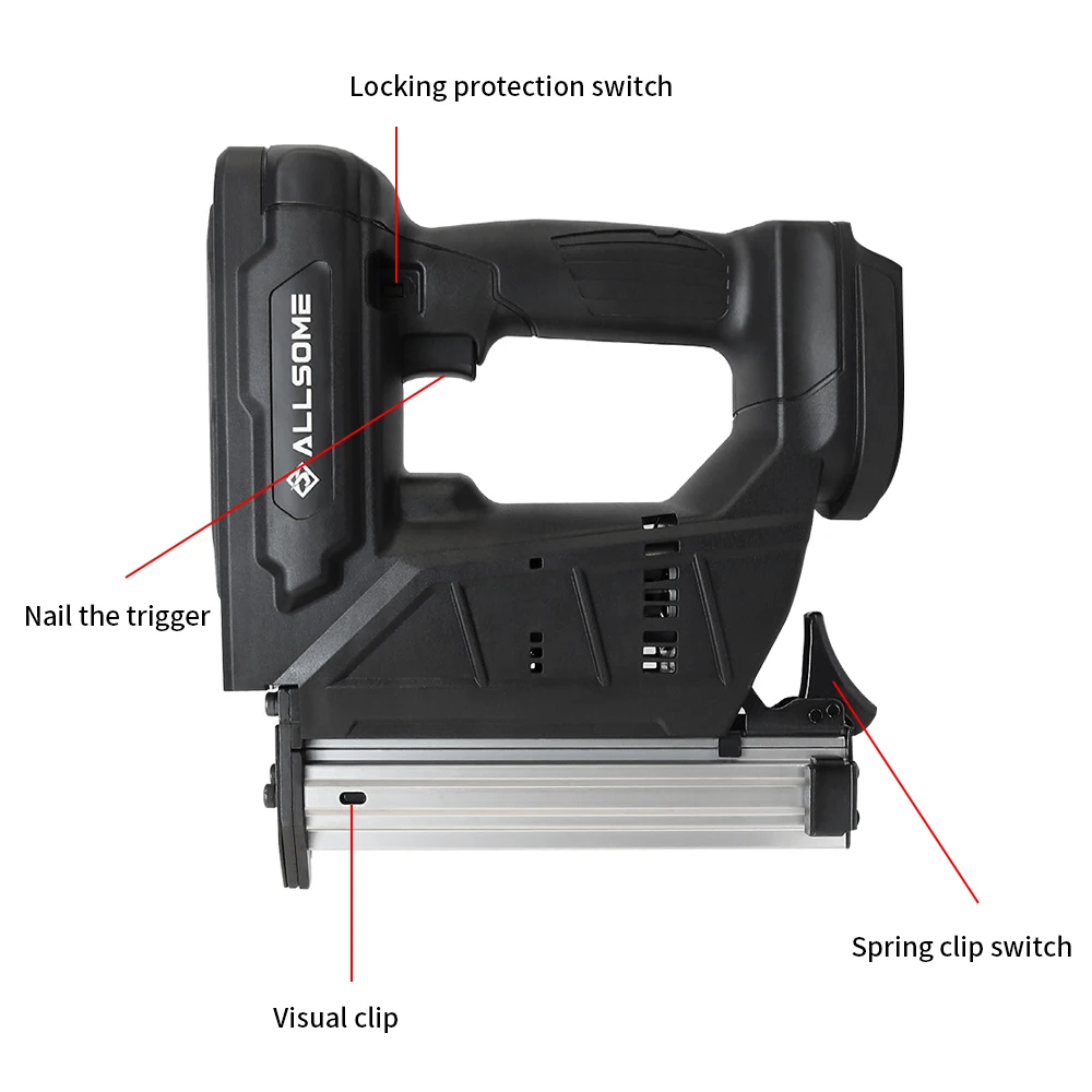 Imagem -02 - Allsome-electric Brad Nailer Nail Gun Staple Gun para Estofados Carpintaria Projetos de Carpintaria Makita 18v Bateria