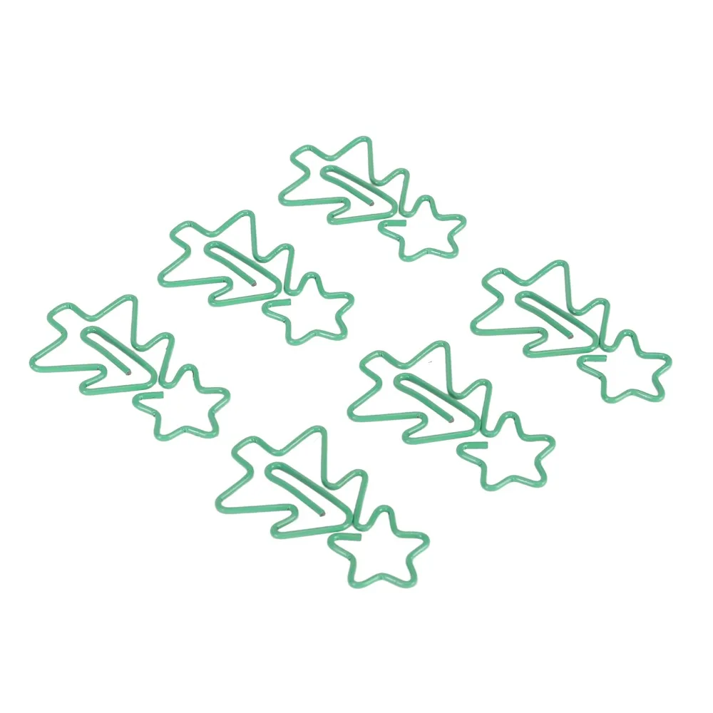 100Pcs Christmas Tree Shape Fancy Paperclips Anti Slip Green Color Cute Paper Clips Plastic-coated Metal Cute Style