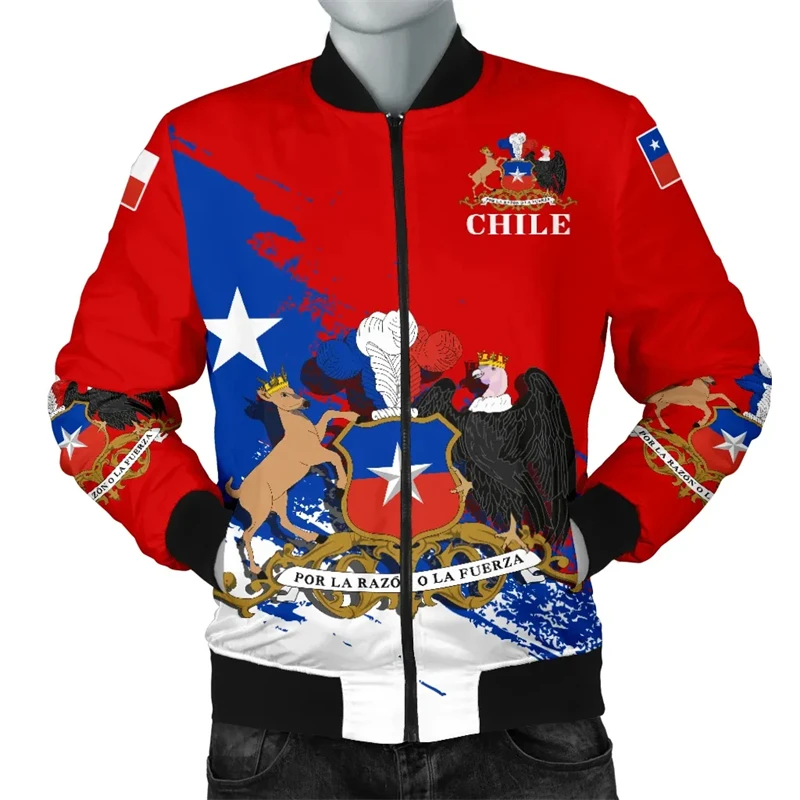 Chile National Emblem Map Flag 3D Printed Graphic Men's Coats Chilren Streetwear Sweatshirt Breathable Comfortable Man Jackets