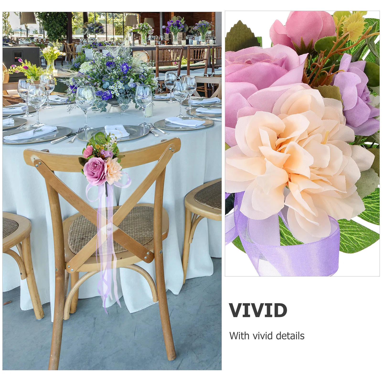 

Artificial Wedding Flowers Chair Back Flowers Decor Purple Floral Decoration Chair Flower Wedding Celebration Decor Supply