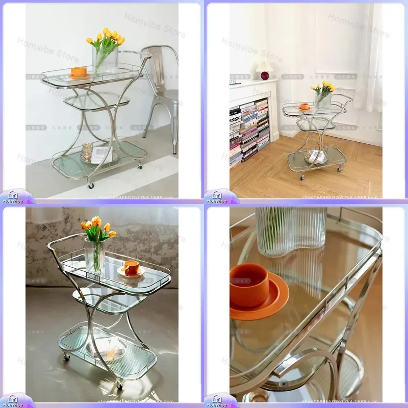 Nordic Ins Style 3 Tier Serving Trolley Stainless Steel Mobile Bar Cart Luxury Kitchen Storage Rack Home Restaurant Furniture