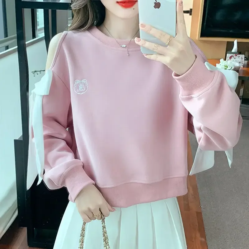 Sweat-shirt ample à épaules dénudées pour femme, joli pull de styliste Emo, haut Kpop Y2k, vêtements coréens essentiels Vintage