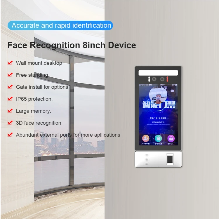 New Product Time Attendance System Face Recognition Access Control Terminal With Fingerprint Reader 8 Inch Kiosk
