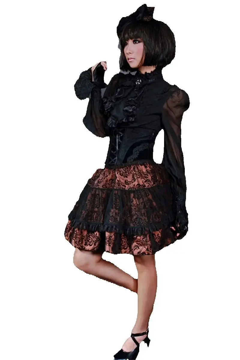 Gilrs Women's Gothic Classic Skirt Steampunk High Waist Layers Skirt RQBL 21113 RQ-BL rqbl Red Queen Black Legion