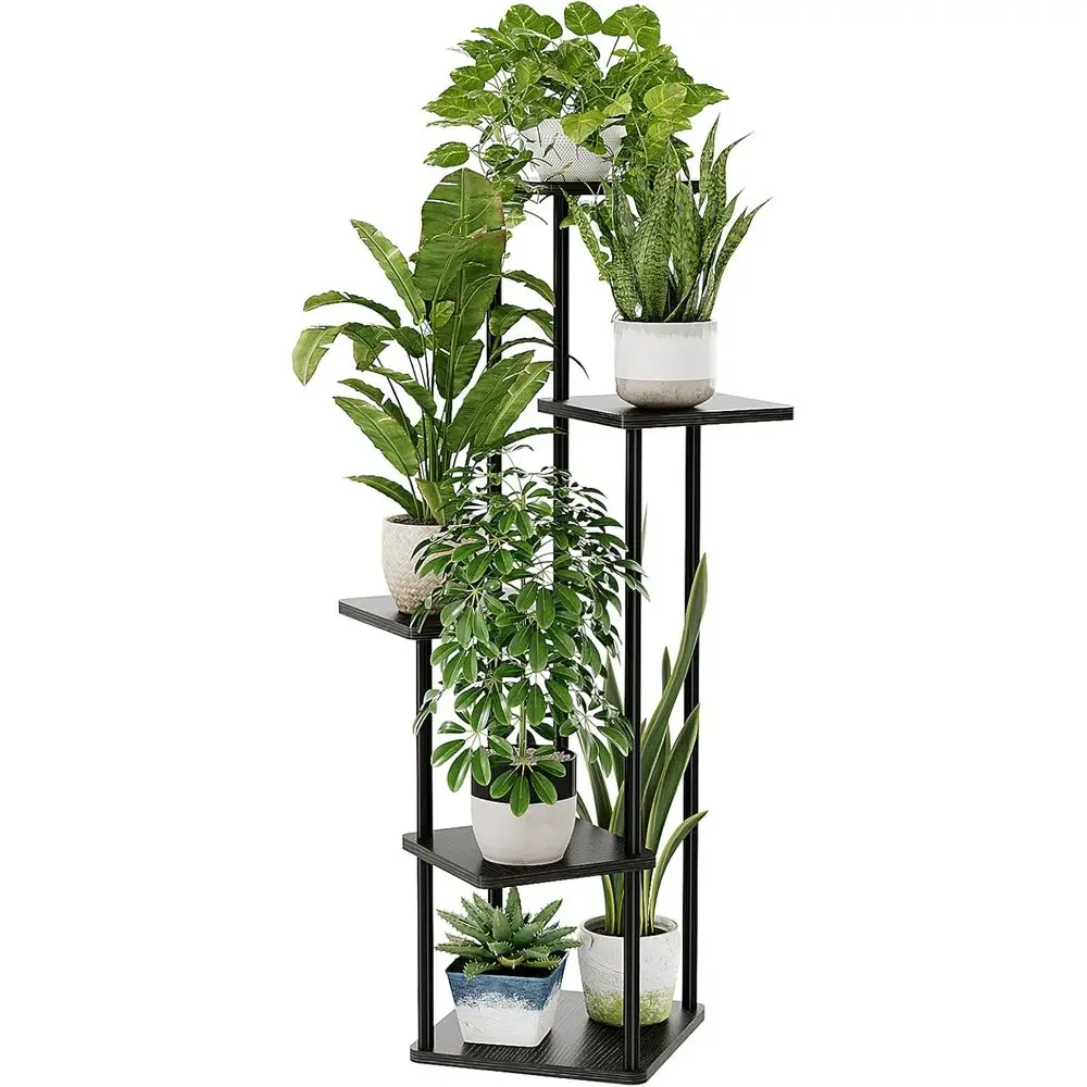 

5-ярусная металлическая и деревянная подставка для растений, идеально подходит для балкона, патио, гостиной и спальни.